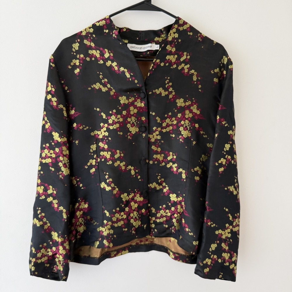 Deborah Parker Silk Floral Jacket Black Gold Dark Romantic‎ Y2K Blazer
